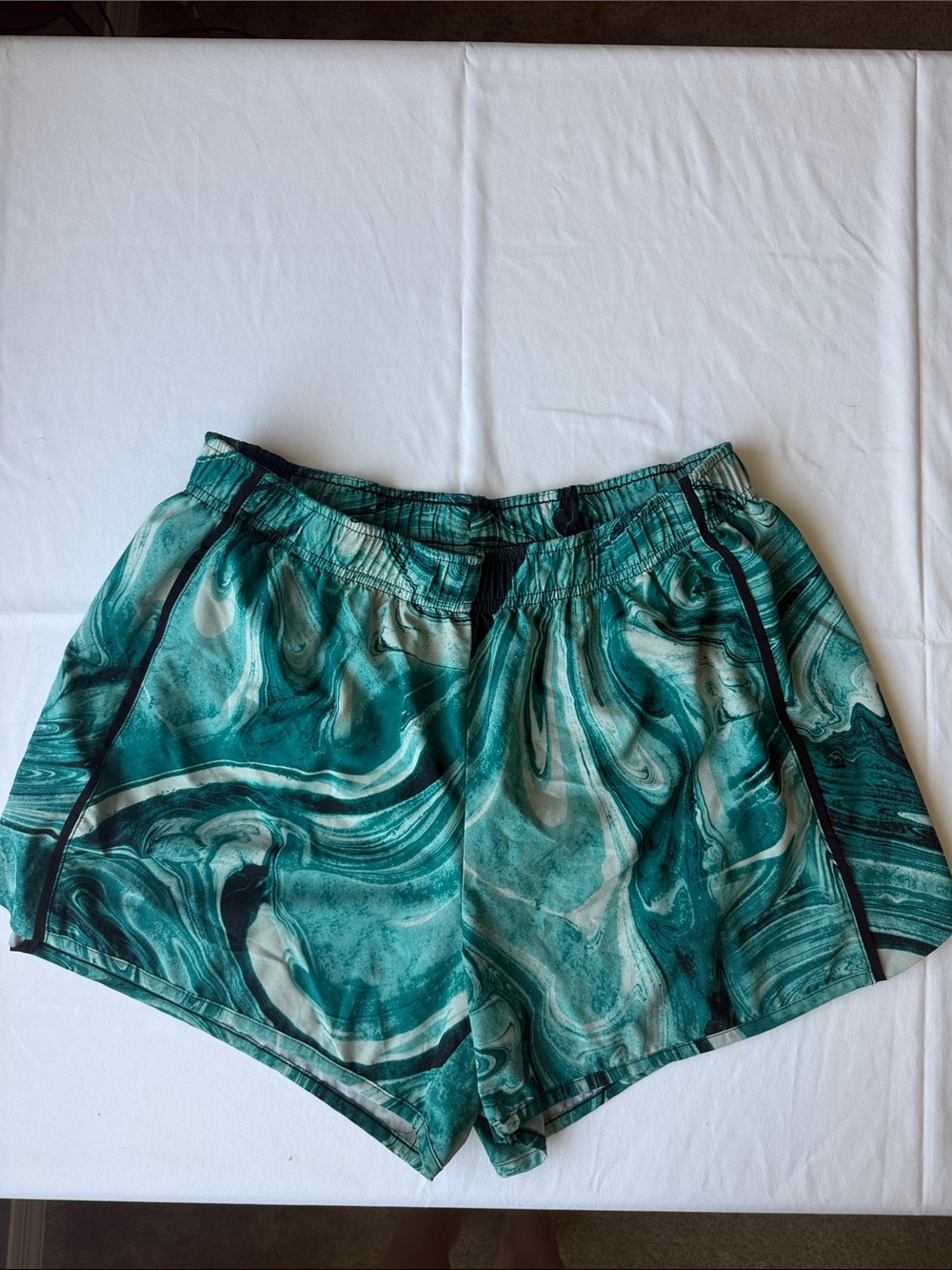 Xersion Teal Marble-Print Athletic Shorts
